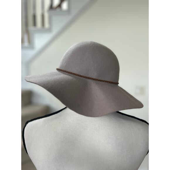 Boho Western Grey Wool Felt Big Brim Floppy Feather Rope Trim Hat main image 5